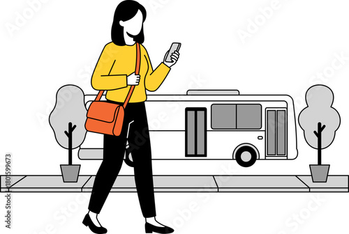 Woman Using Smartphone on City Street