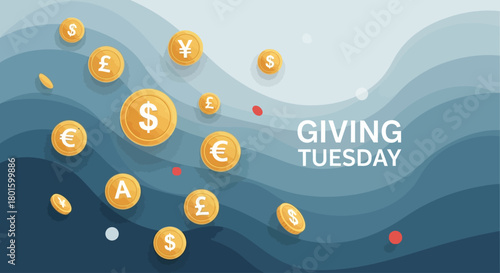 Layered Donation Coins Wave Flat Background for Giving Tuesday