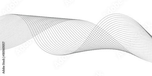 Abstract wavy black thin background. thin wavy background. Modern isolated curved smooth background.  Stripes curved blended background. EPS 10. 