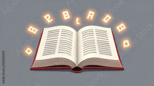 Old book open to a blank page next to a candle, isolated for reading and education, symbolizing wisdom and knowledge