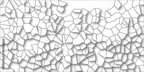 Irregular polygonal mosaic with sharp black outlines and realistic drop shadows on a clean white background for graphic design and web elements