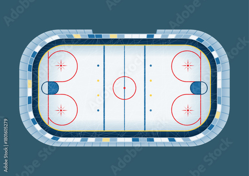 Ice hockey rink layout, vector graphic of professional ice hockey game setting