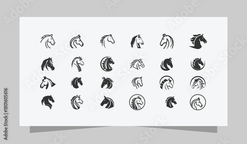 Collection of hand drawn horse head  Logos and Icons silhouettes in various styles vector design 