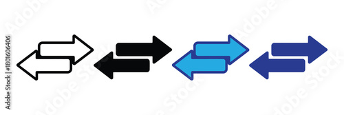 Set of four arrow icons representing exchange, transition, and movement in contrasting colors and styles for design concepts.