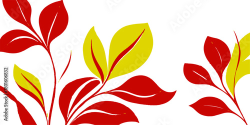 Abstract floral vector pattern illustration with colorful red and yellow spring tulip flowers and autumn leaves design elements
