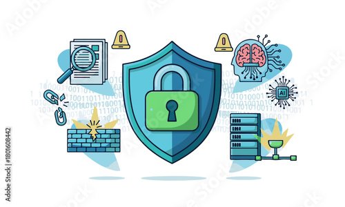 Digital Security and Cybersecurity Concept Vector Illustration