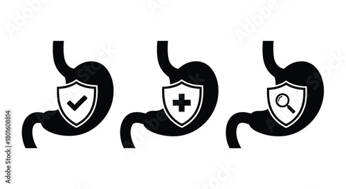 Promote stomach health with treatment, protection, and diagnosis icons
