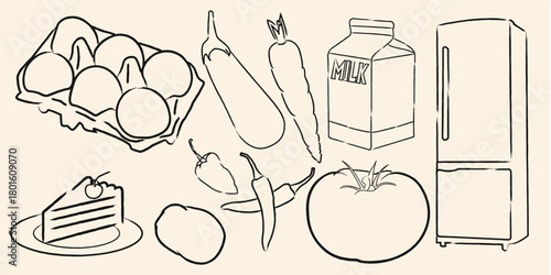 refrigerator foods unique line art vector