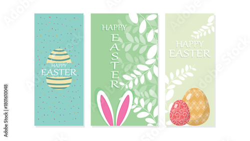 Happy Easter Greeting Card Set with Eggs and Bunny Ears