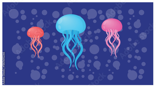 Colorful Jellyfish Illustration on Underwater Background