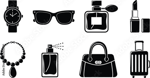 Fashion accessories vector icons set style and beauty essentials editable vector
