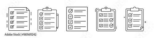 Outline checklist and to do list vector icon collection
