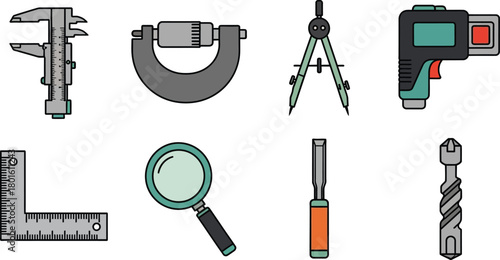 Measuring tools set vector illustration for engineering work editable vector