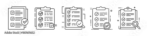 Collection of checklist clipboard line icons set for tasks