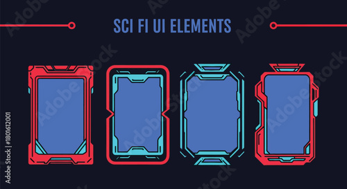 Sci fi ui frames futuristic interface design game asset template editable vector