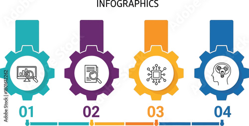 Business process infographic design with gear and icons steps editable vector