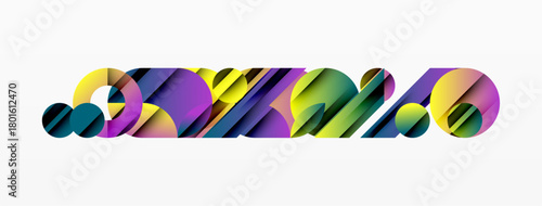 Abstract colorful design. Overlapping shapes create dynamic visual effect. Bright hues blend, forming modern artwork.
