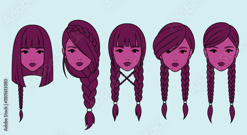 Braided hairstyles for women different braid styles illustration editable vector