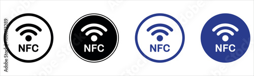 Secure NFC payment icons promoting modern contactless technology and mobile wallet convenience for easy and fast transactions in black and blue color.
