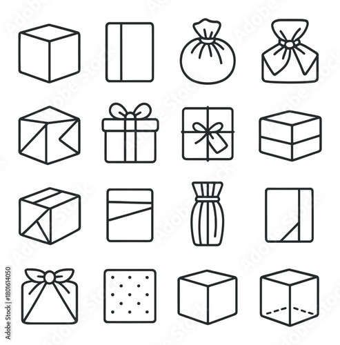 Minimalist gift box icons set on gray background