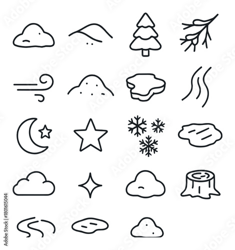 Minimalist weather and nature icon set on gray background