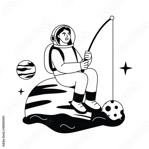 Planet Fishing Outline Illustration EPS 10 File