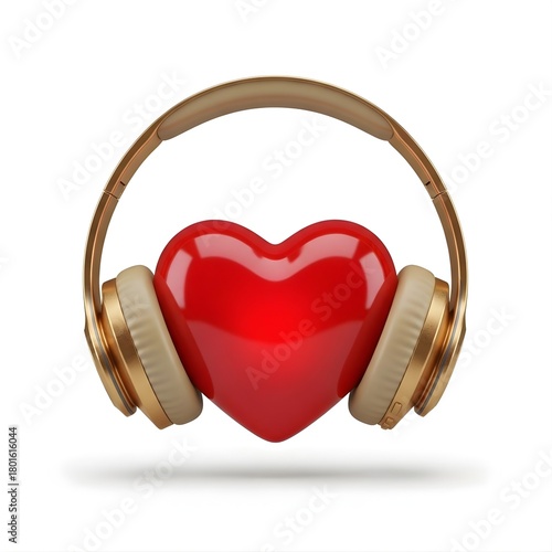 Romantic Playlist Concept: Heart Icon Wearing Modern Wireless Headset