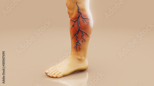 Conceptual 3D illustration of a leg with varicose veins