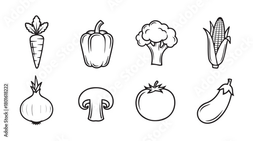 Collection of fresh organic vegetables hand drawn sketch style silhouette