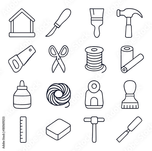 Icons of crafting and repair tools on gradient background