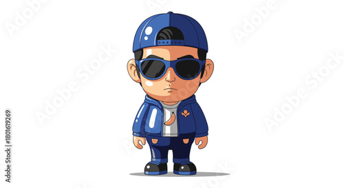 Cool Chibi Cartoon Man Character Wearing Cap and Sunglasses