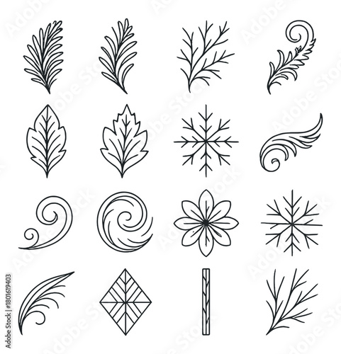 Elegant floral and geometric line art patterns on gray background