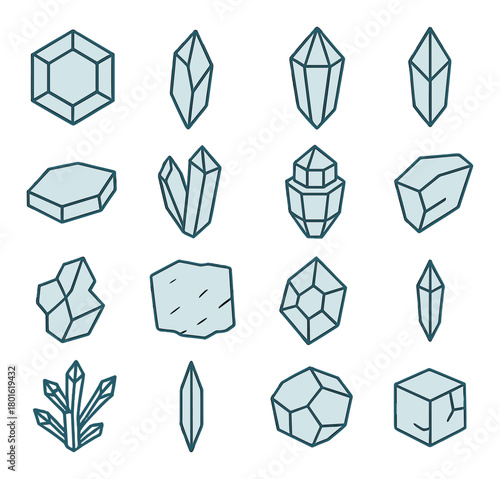 Geometric crystal icons on gradient gray background