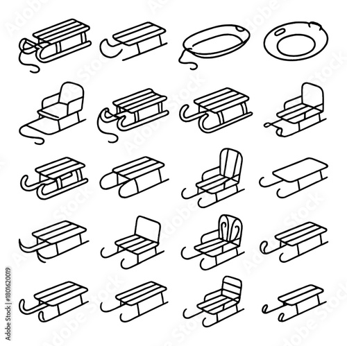 Collection of sled designs on a gray background