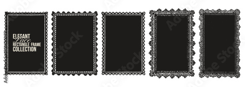 Lace pattern border vector floral embroidery trim frame with elegant decorative texture. Vintage rectangle lace elements. Botanical edges, refined textile for gothic wedding, editorial design.