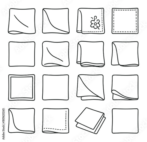 Collection of handkerchief outlines with various fold styles on gray background