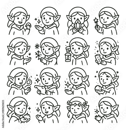 Fantasy elf characters displaying various magical abilities