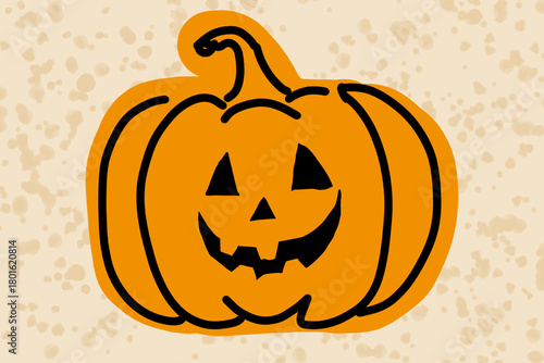 Pumpkin illustration with smiling face on beige background