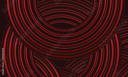 Abstract red glowing geometric lines on dark red background. Modern shiny red circle lines pattern. Futuristic technology concept, perfect for covers, posters, banners, brochures, websites, etc.	