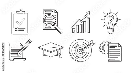 Collection of hand drawn business and education icons representing success and ideas silhouette
