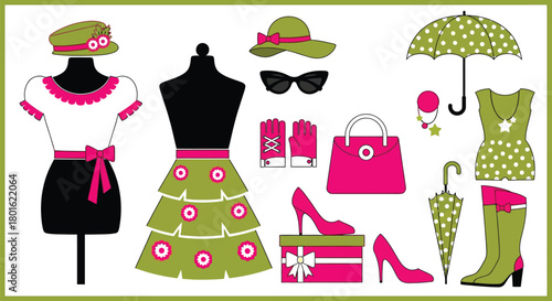 Fashionable clothing and accessories vector graphic illustration editable vector