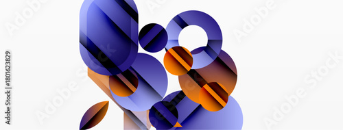 Abstract composition featuring overlapping translucent circles. Blue, purple, orange hues create dynamic visual effect. Minimalist design.