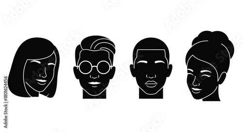 Diverse individuals smiling with closed eyes, representing joy and connection.