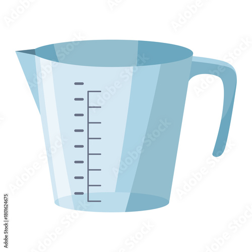 Measuring jug description, Plastic jug for accurate measurement, Clear plastic cup with handle for liquids, Translucent plastic measuring container with spout and scale