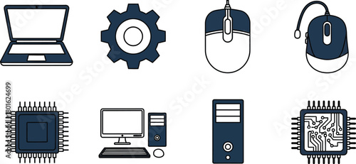 Computer hardware and components vector illustration technology editable vector