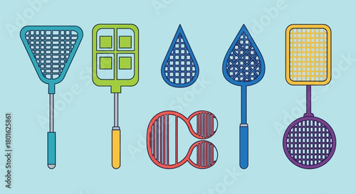 Collection of fly swatters vector illustration pest control tools editable vector