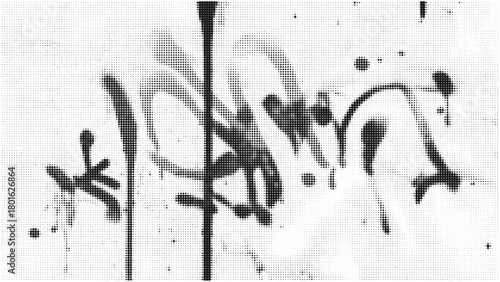 Halftone graffiti poster vector with dripping black paint and comic dots. Modern abstract street texture for retro background or punk graphic design.