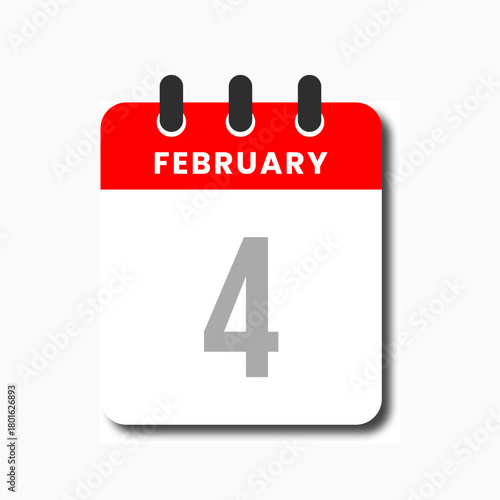 Flat red February 4 calendar icon with modern minimalist look, perfect for office planner or web app.