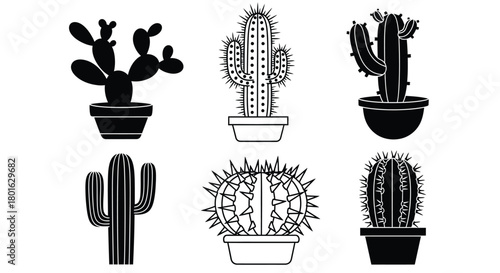 Charming collection of potted cactus silhouettes for modern design projects