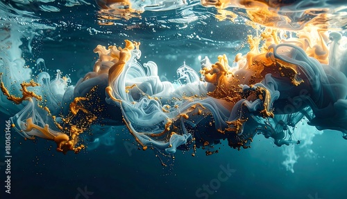 Fototapeta Naklejka Na Ścianę i Meble -  Abstract underwater art with swirling colors and dynamic movement.